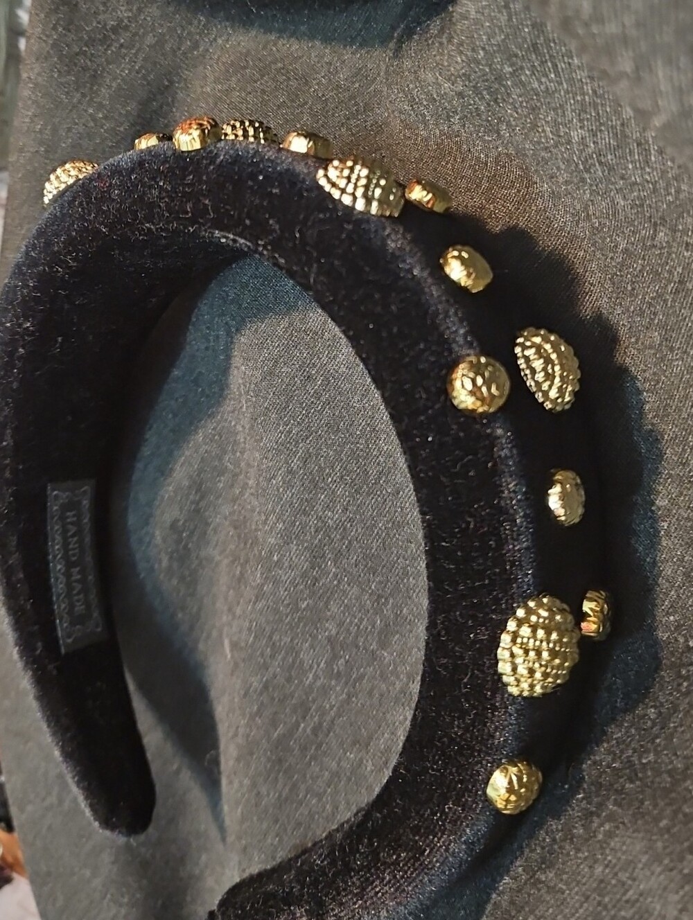 5/25 Black Velvet Headband with Gold Stud Accents